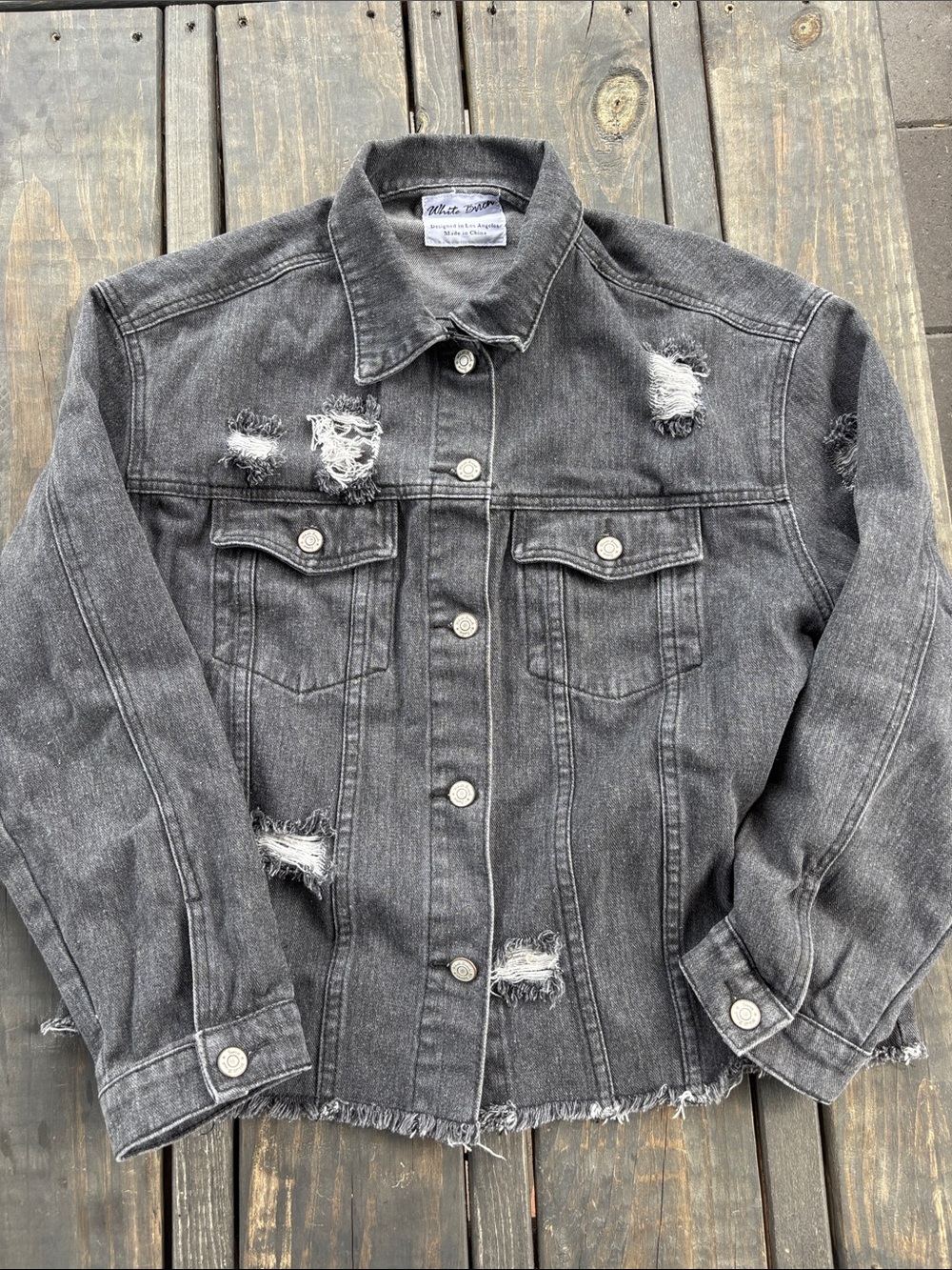 White Birch Boutique Women’s Black Distressed Denim Jacket Size S